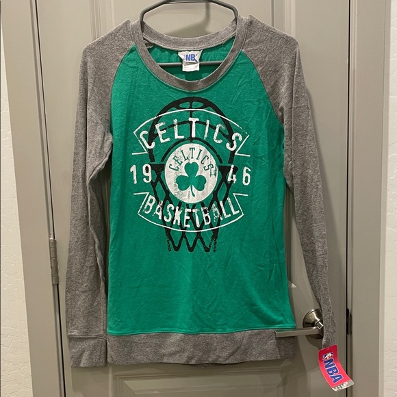 NBA Tops - NBA Kids Celtics Green and Gray Long Sleeve Tee
